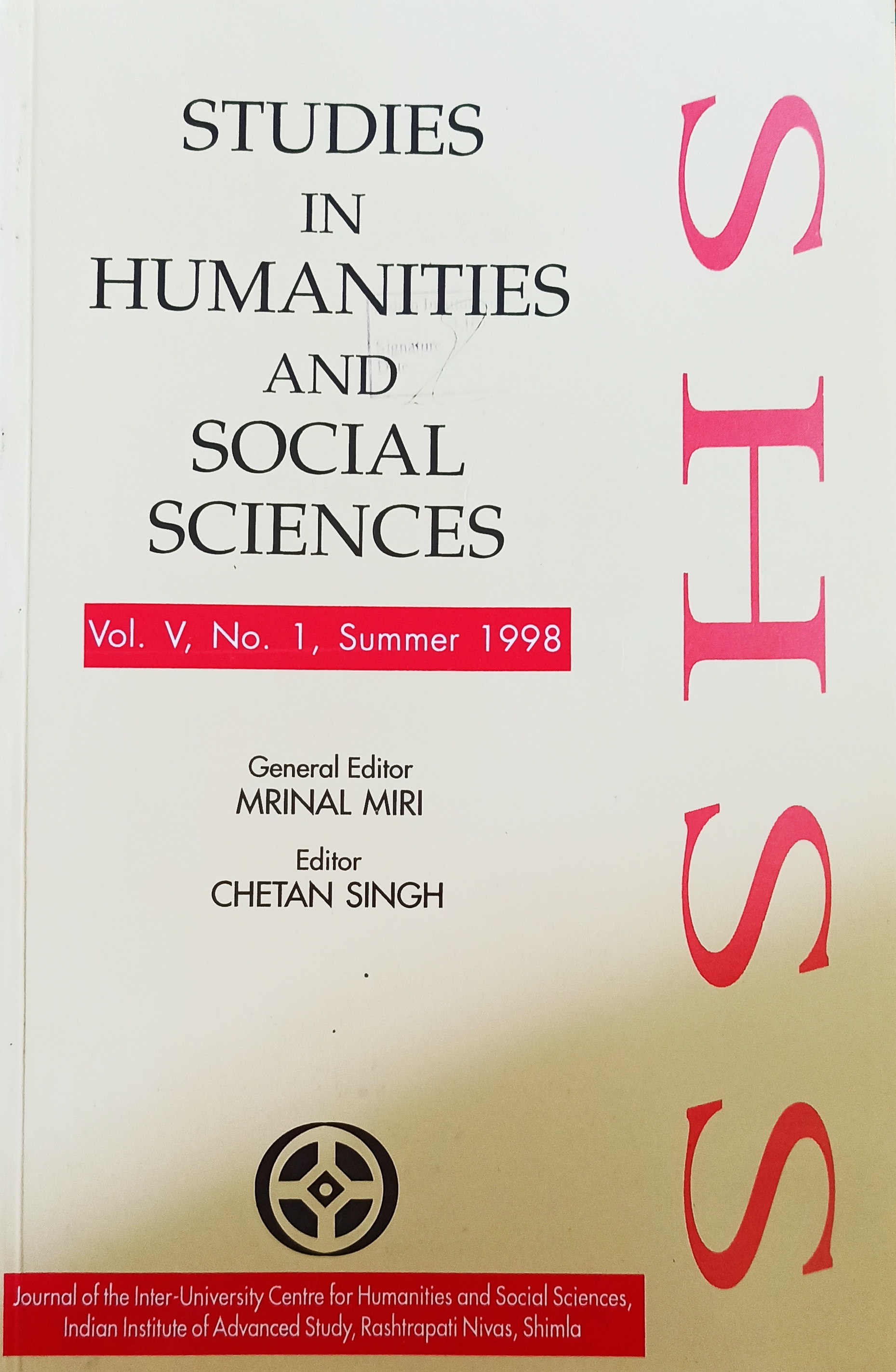 					View Vol. 5 No. 1 (1998): Studies in Humanities and Social Sciences
				