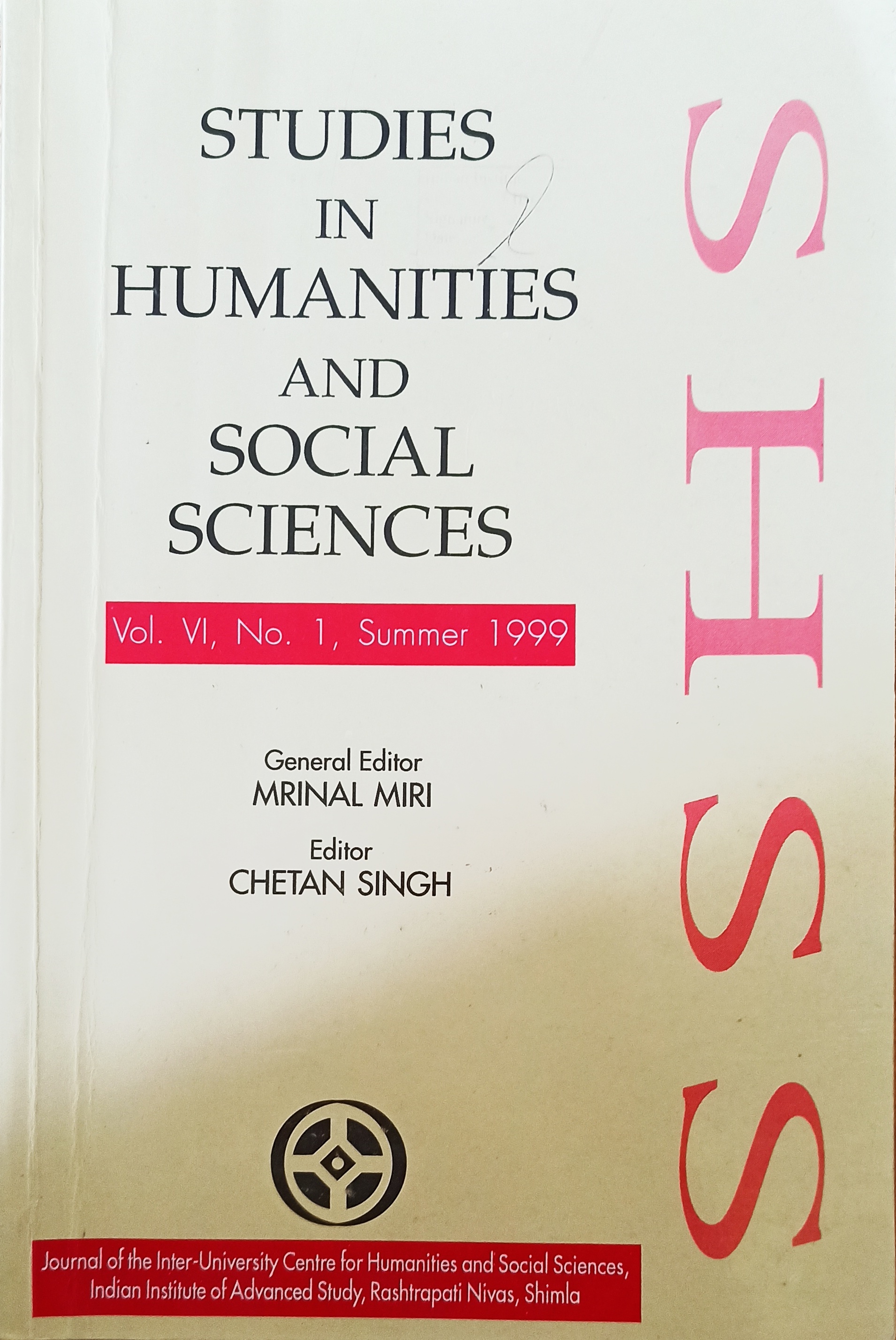 					View Vol. 6 No. 1 (1999): Studies in Humanities and Social Sciences
				