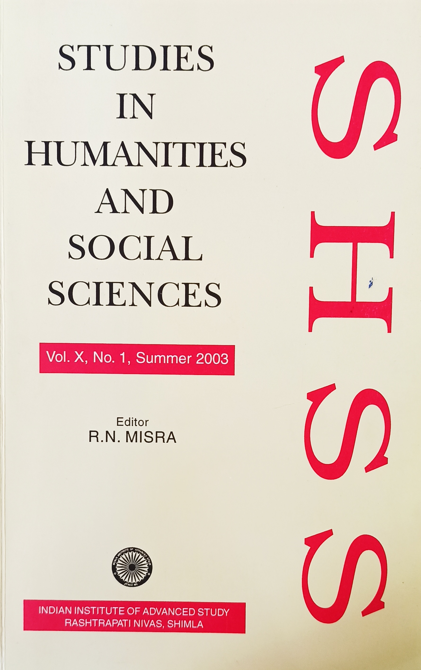 					View Vol. 10 No. 1 (2003): Studies in Humanities and Social Sciences
				