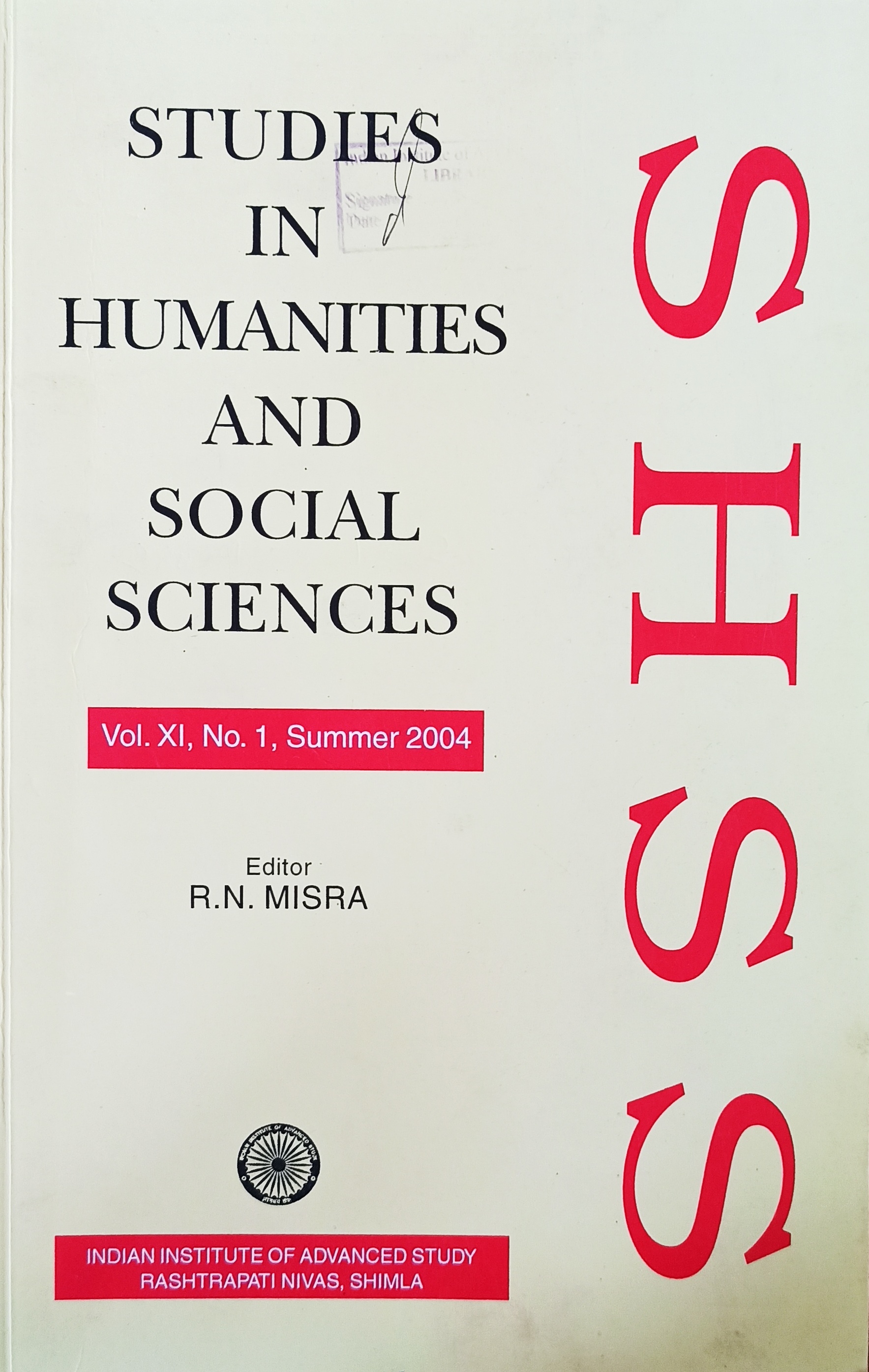 					View Vol. 11 No. 1 (2004): Studies in Humanities and Social Sciences
				