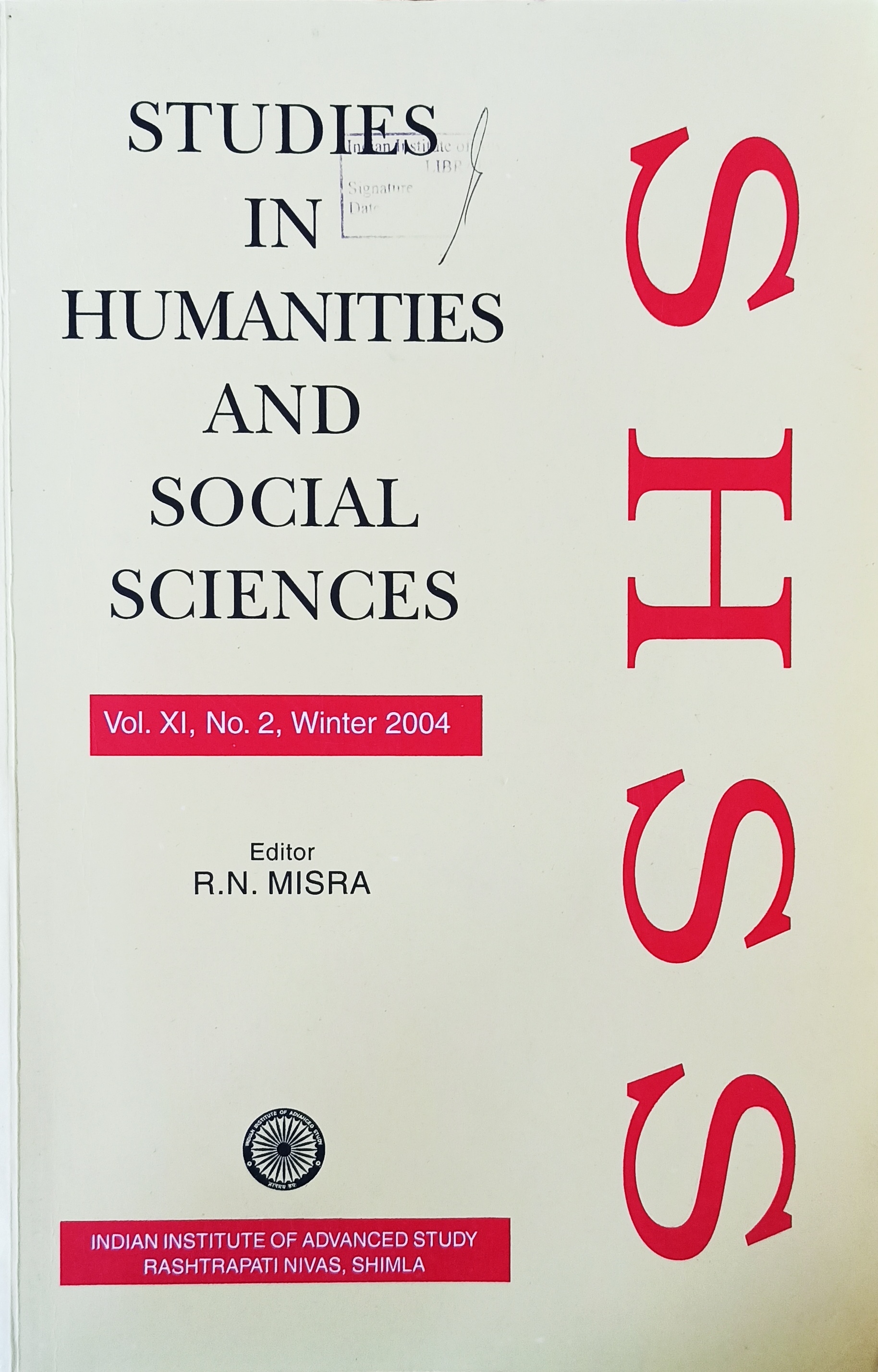 					View Vol. 11 No. 2 (2004): Studies in Humanities and Social Sciences
				